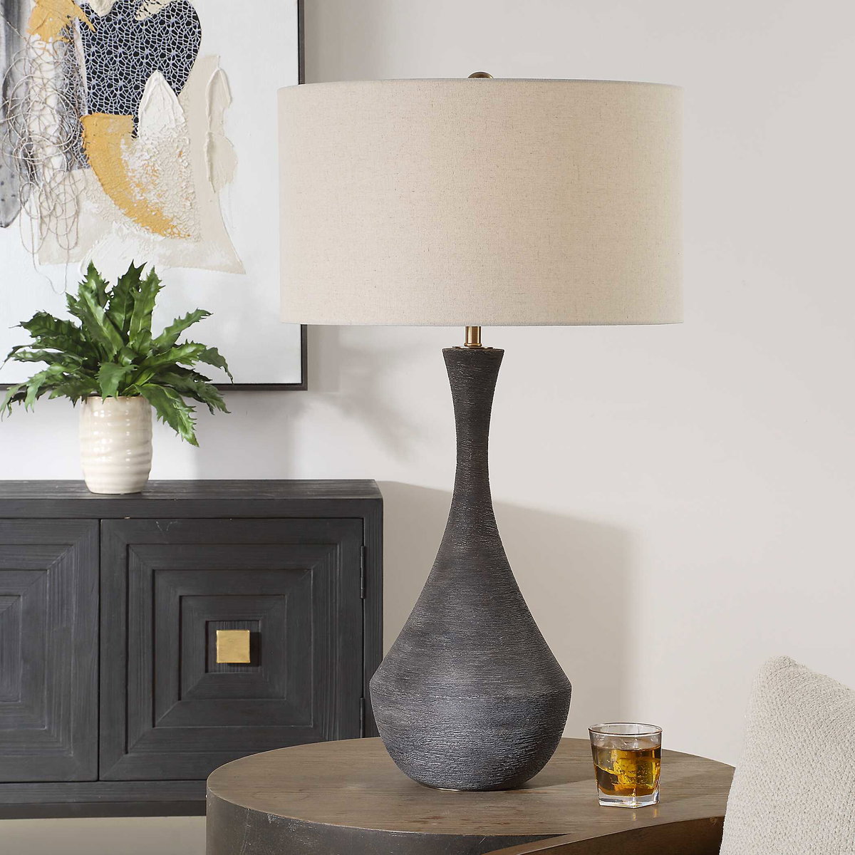 Helston Dark Charcoal Table Lamp, by Uttermost, 19" width x 34" height x 19" depth View 2