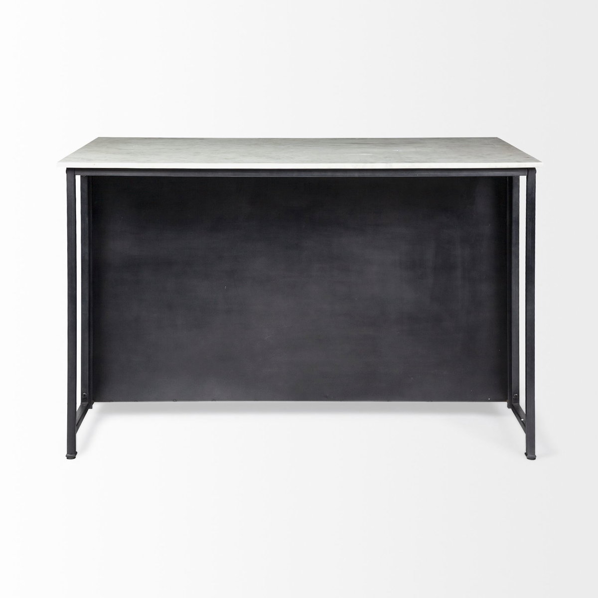 Fieri Solid Iron Black Body White Marble Top Four Drawer Kitchen Island, by Mercana, 58" length x 32" width x 36.5" height View 6