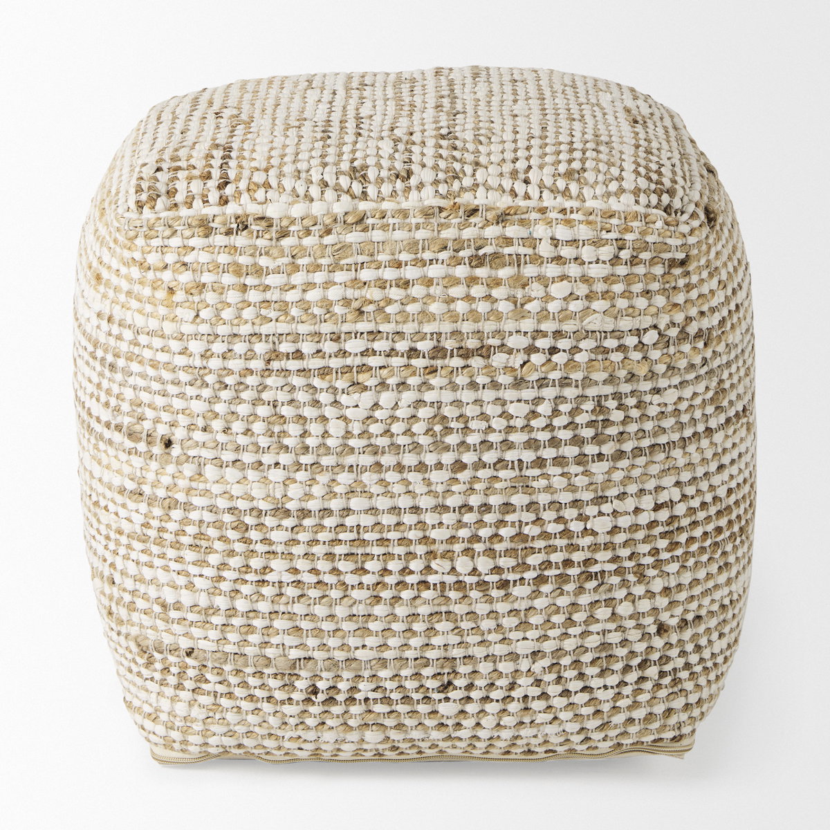 Ekani  Cream/Beige Cotton Pouf, Ottoman by Mercana, 16" length x 16" width x 16" height View 6