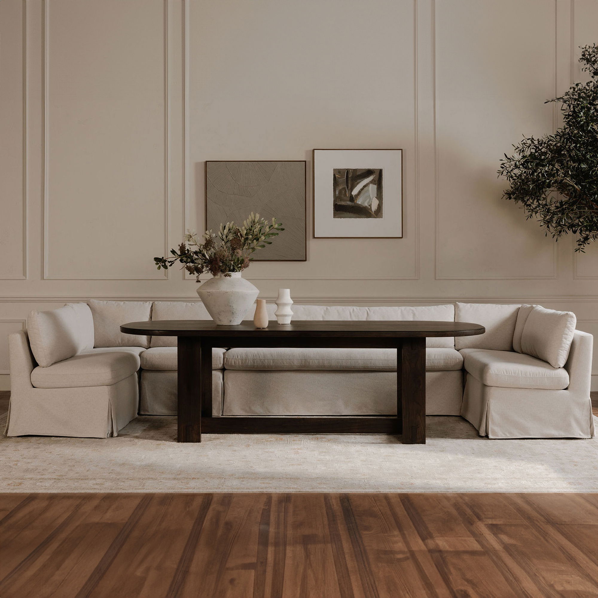 Fable Slipcover Dining Banquette U-shape Beige 154in large image 
