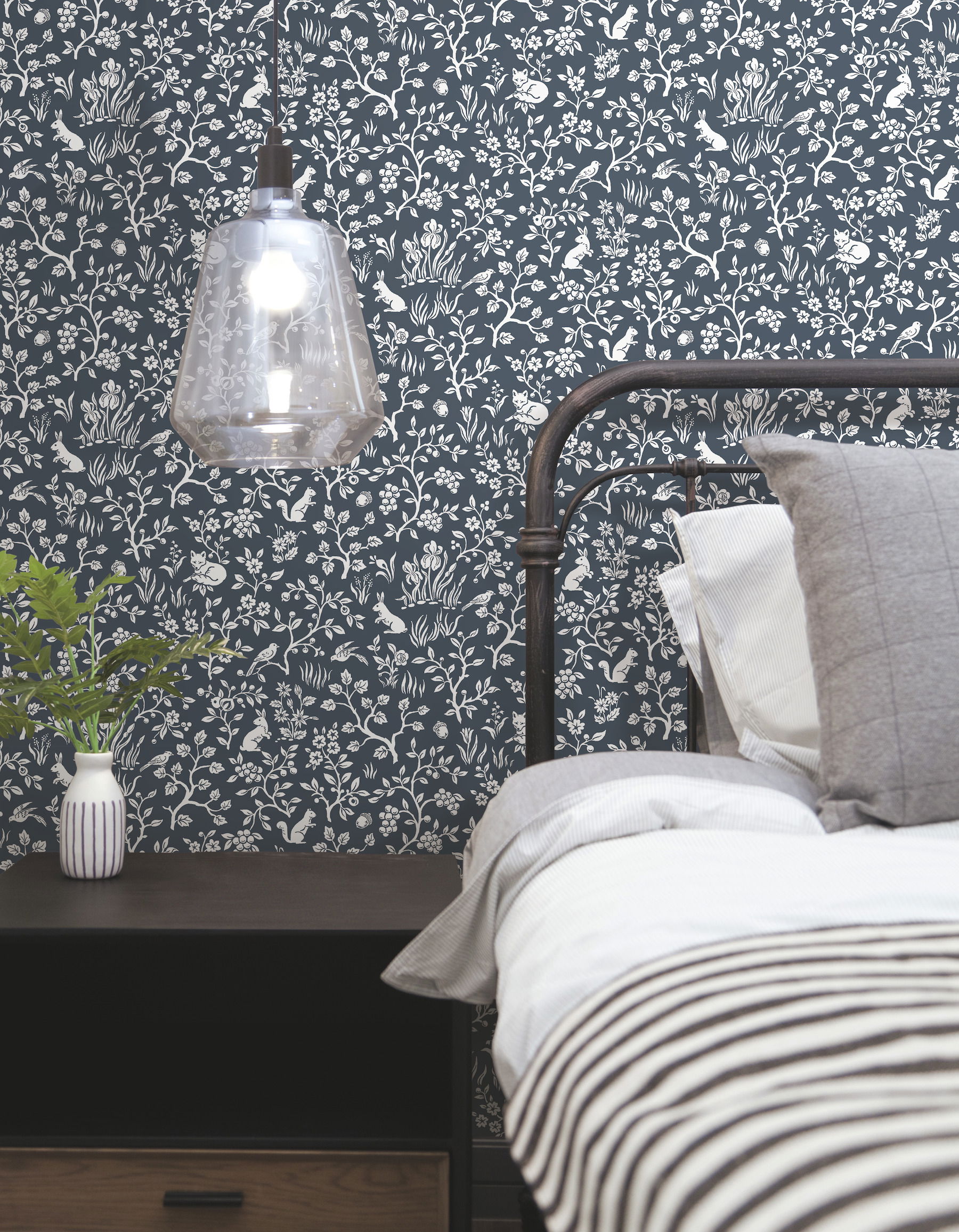 Magnolia Home Fox & Hare Navy Peel & Stick Wallpaper large image 