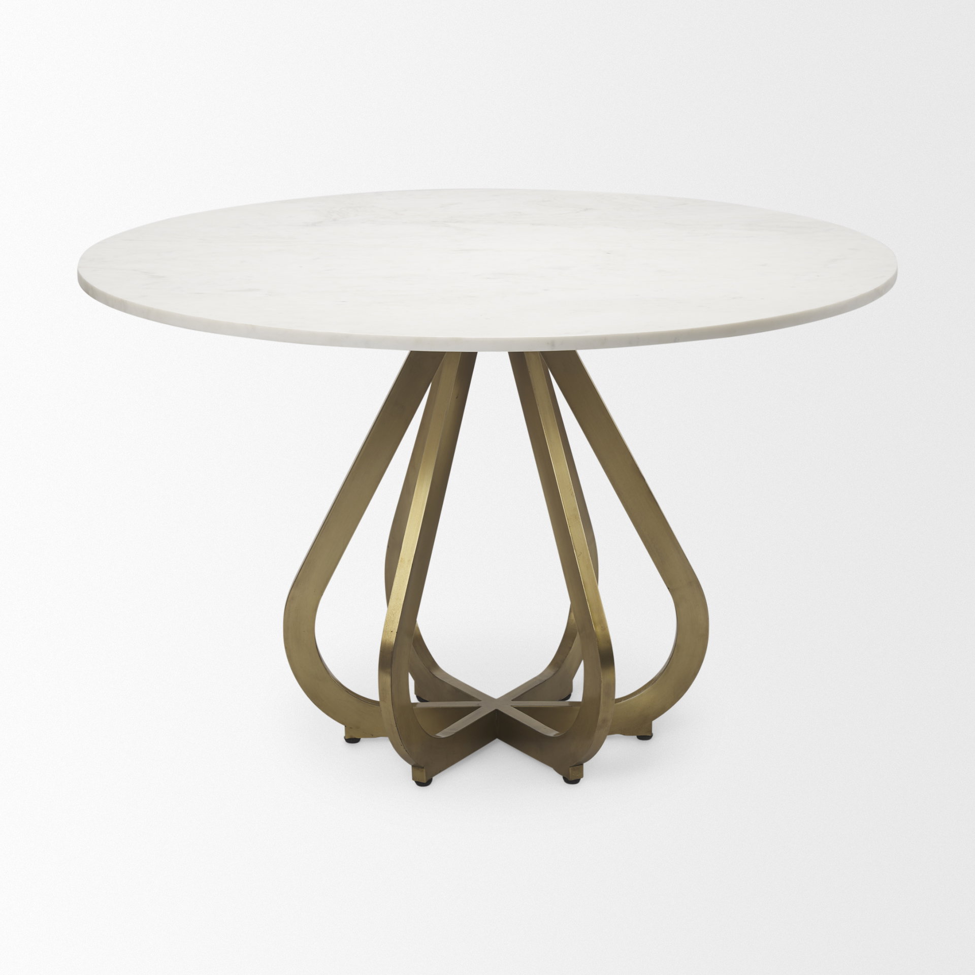 Laurent 48' Marble Top Gold Metal Base Dining Table, by Mercana, 48" length x 48" width x 30.25" height View 4
