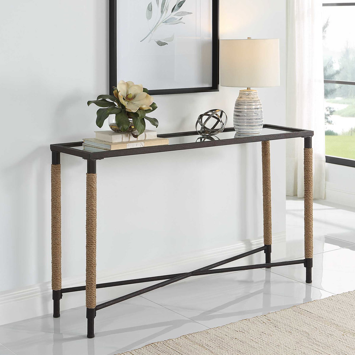 Braddock Coastal Console Table, by Uttermost, 52" width x 31.75" height x 14" depth View 4
