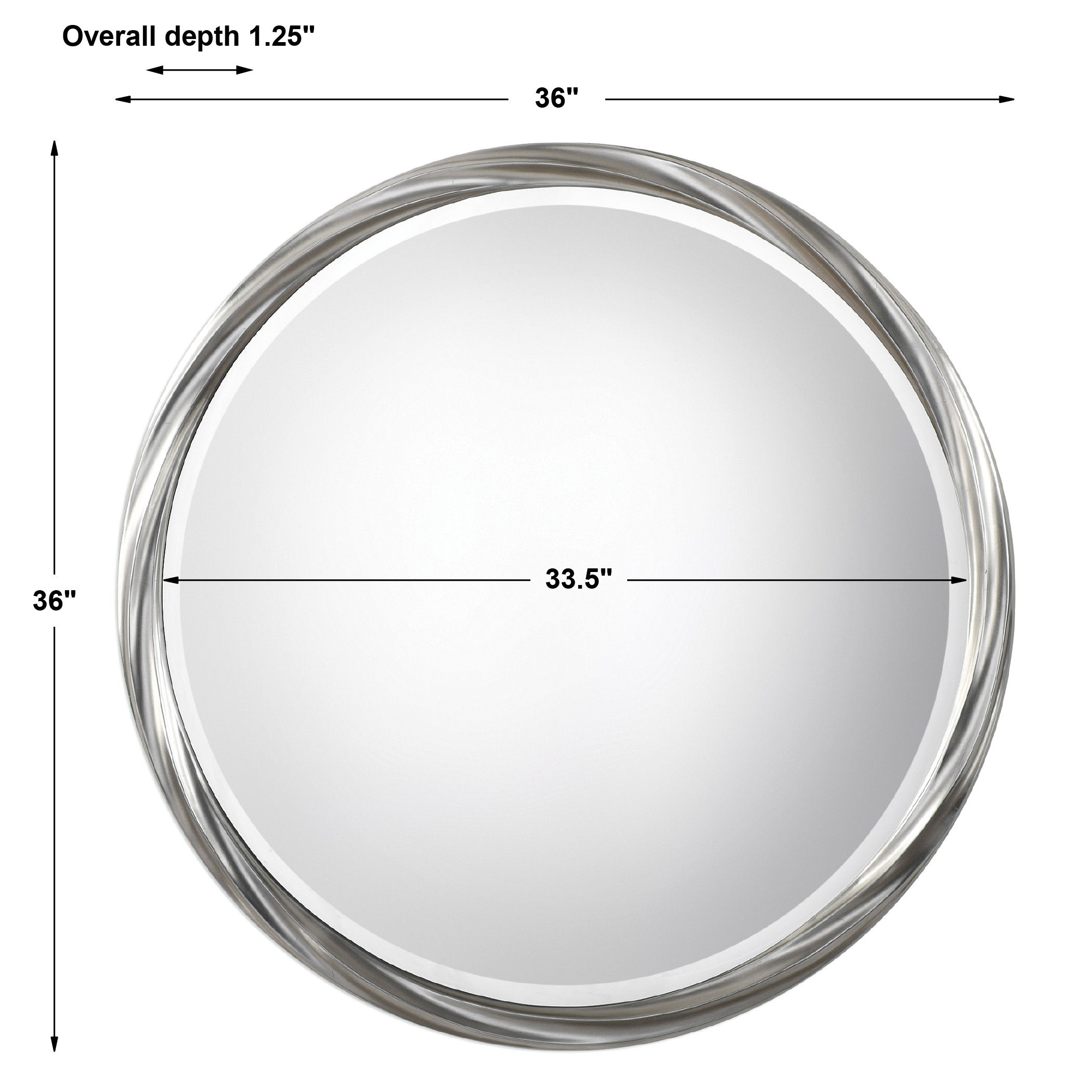 Orion Silver Round Mirror, by Uttermost, 36" width x 36" height x 1.25" depth View 3
