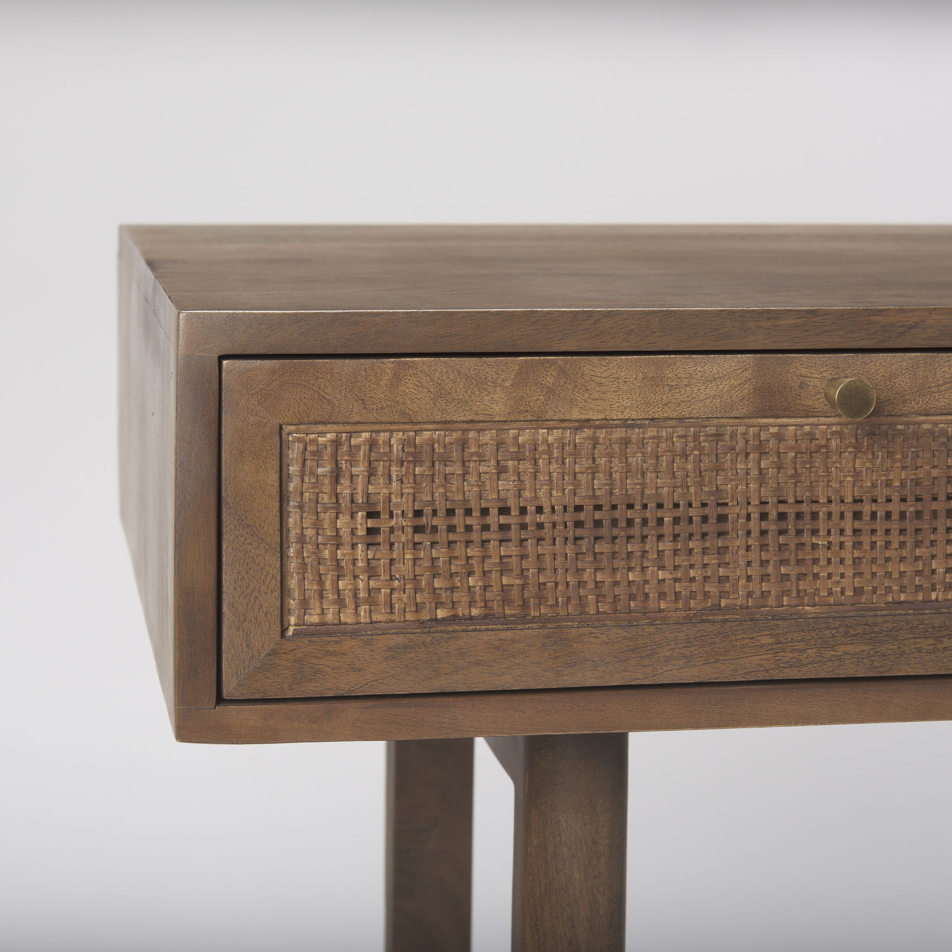 Grier 60' Medium Brown Solid Wood with Cane Office Desk, by Mercana, 60" length x 22.75" width x 30.5" height View 7