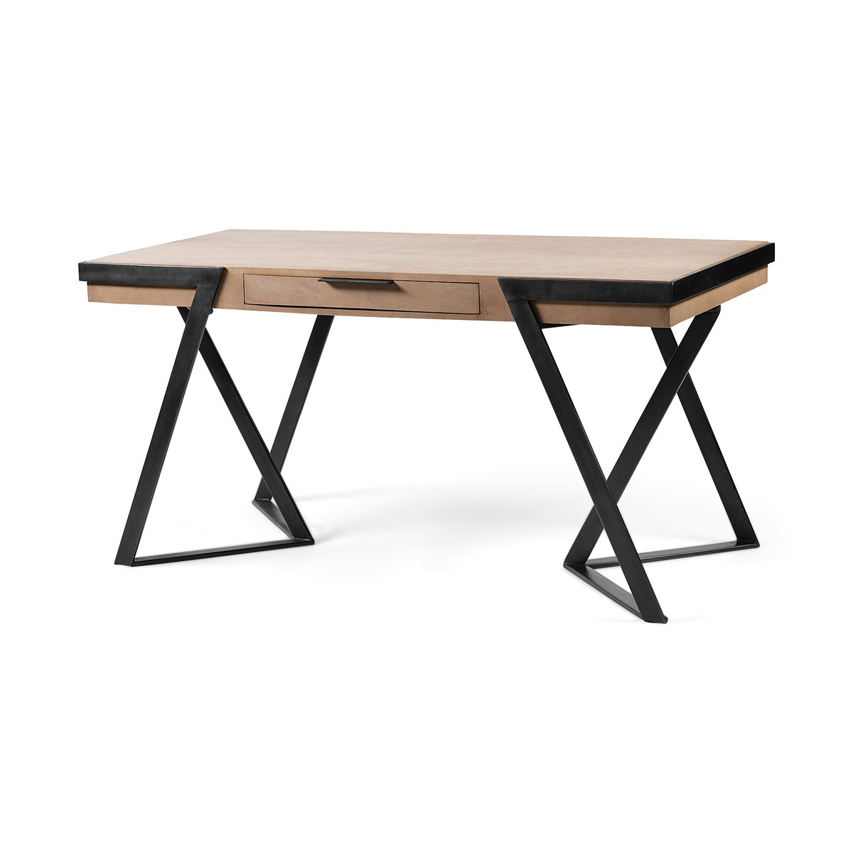 Steinbeck 61L x 28.75W x 30H Light Brown Wooden Iron Frame Office Desk, by Mercana, 61" length x 28.75" width x 30" height View 1