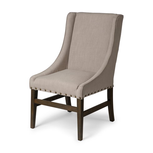 Kensington High-Back Dining Side Chair | Beige Fabric with Wood