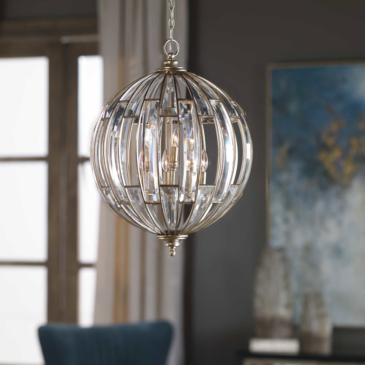 Vicentina 6 Light Sphere Pendant, by Uttermost, 2'4.75" height x 1'10" diameter View 2
