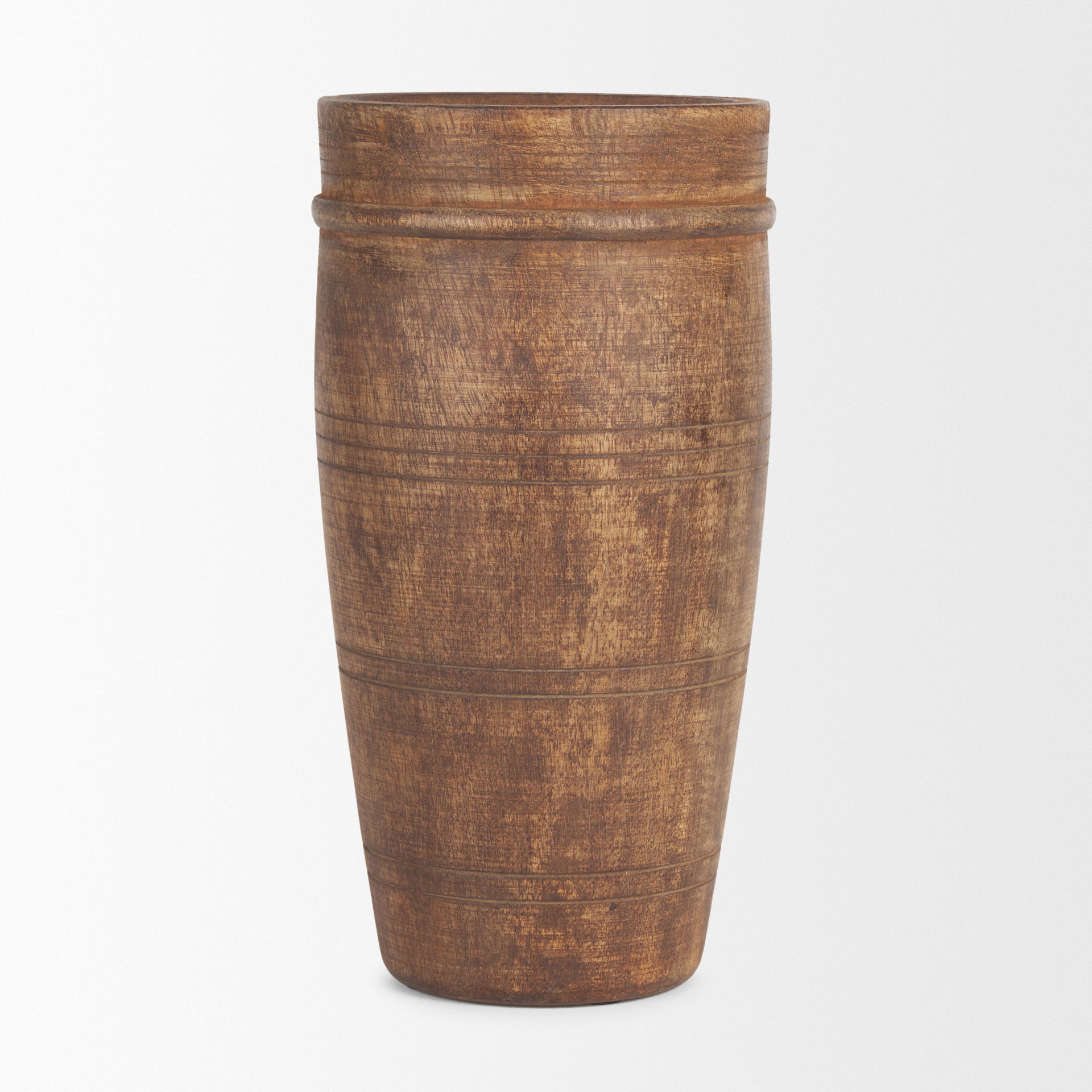 Porta Large Medium Brown Reclaimed Wooden Pot, Vase by Mercana, 5.5" length x 5.5" width x 11" height View 2