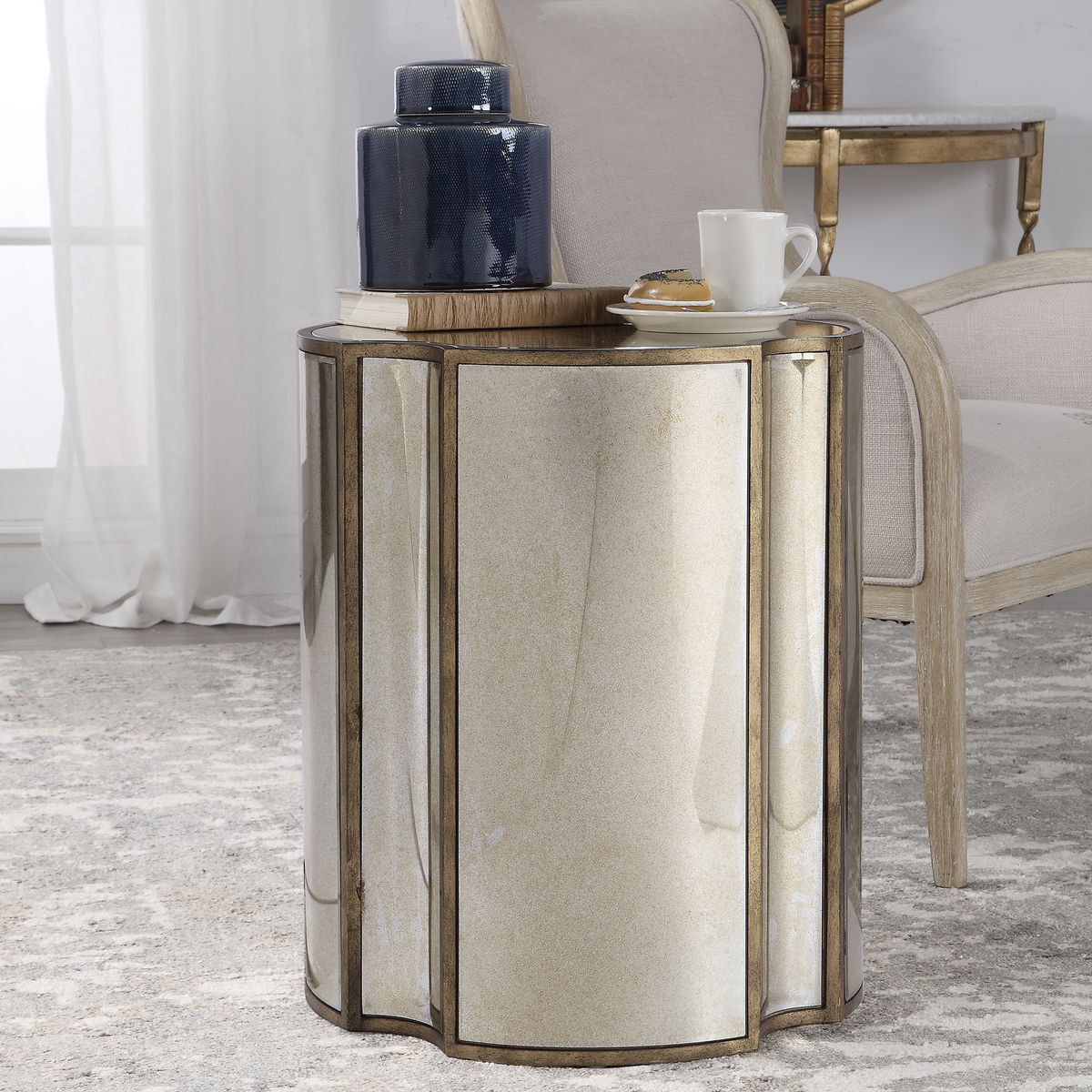 Harlow Mirrored Accent Table, Side & End Table by Uttermost, 20" width x 24" height x 20" depth View 2