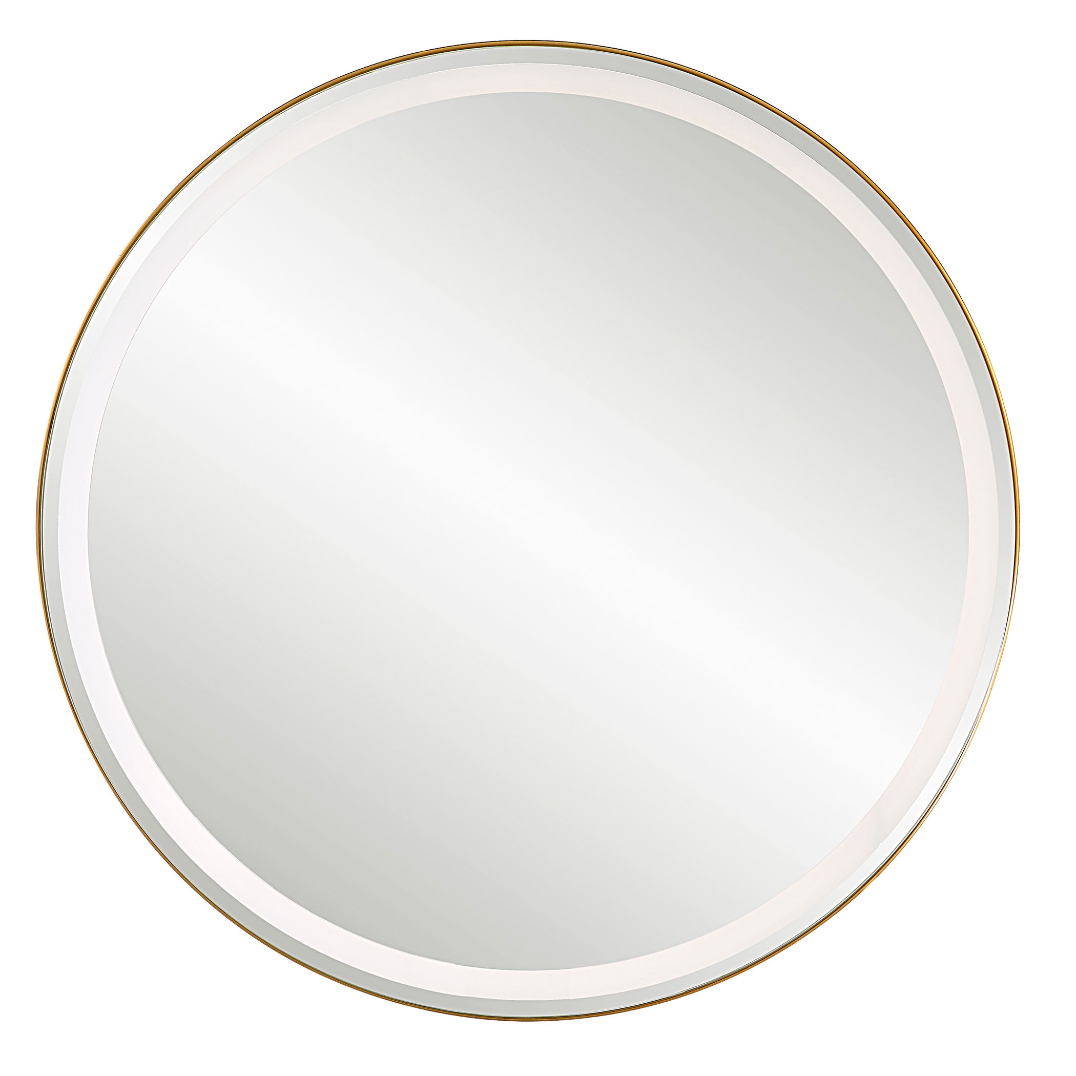 Crofton Lighted Brass Round Mirror large image 