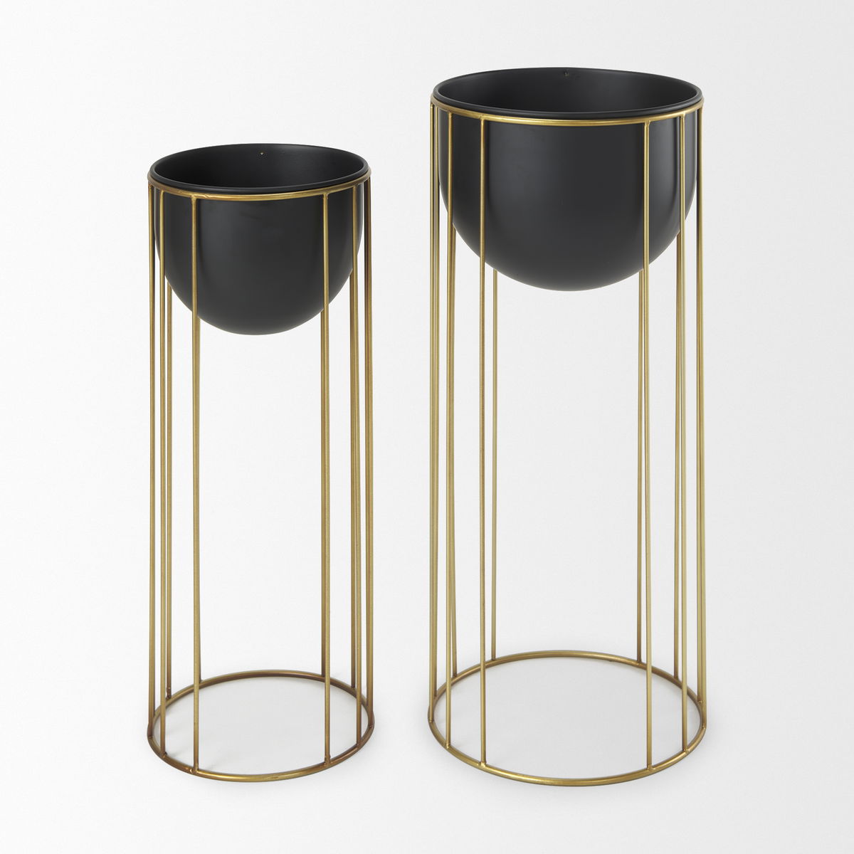 Danica Set of 2 Matte Black Metal Plant Stands, Planter by Mercana, 10.43" length x 10.43" width x 25.39" height View 2