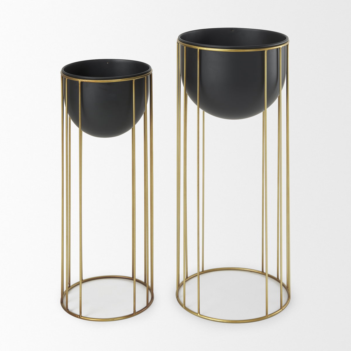 Danica Set of 2 Matte Black Metal Plant Stands, Planter by Mercana, 10.43" length x 10.43" width x 25.39" height View 2