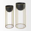 Danica Set of 2 Matte Black Metal Plant Stands, Planter by Mercana, 10.43" length x 10.43" width x 25.39" height thumbnail 2