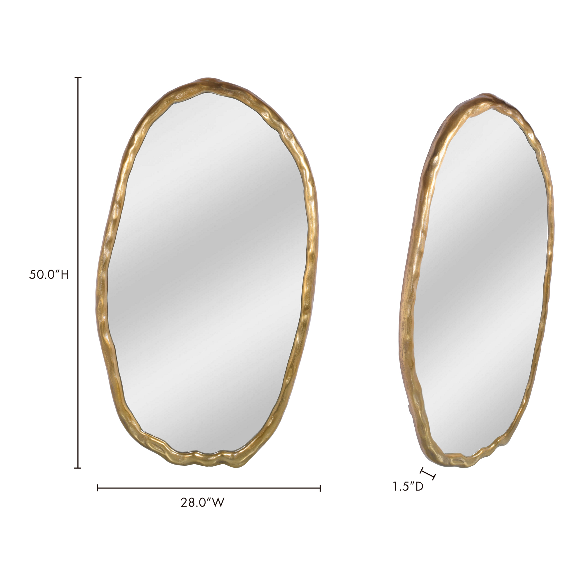 Foundry Oval Mirror Gold, by Moe's Home, 28" width x 50" height x 1.5" depth View 5