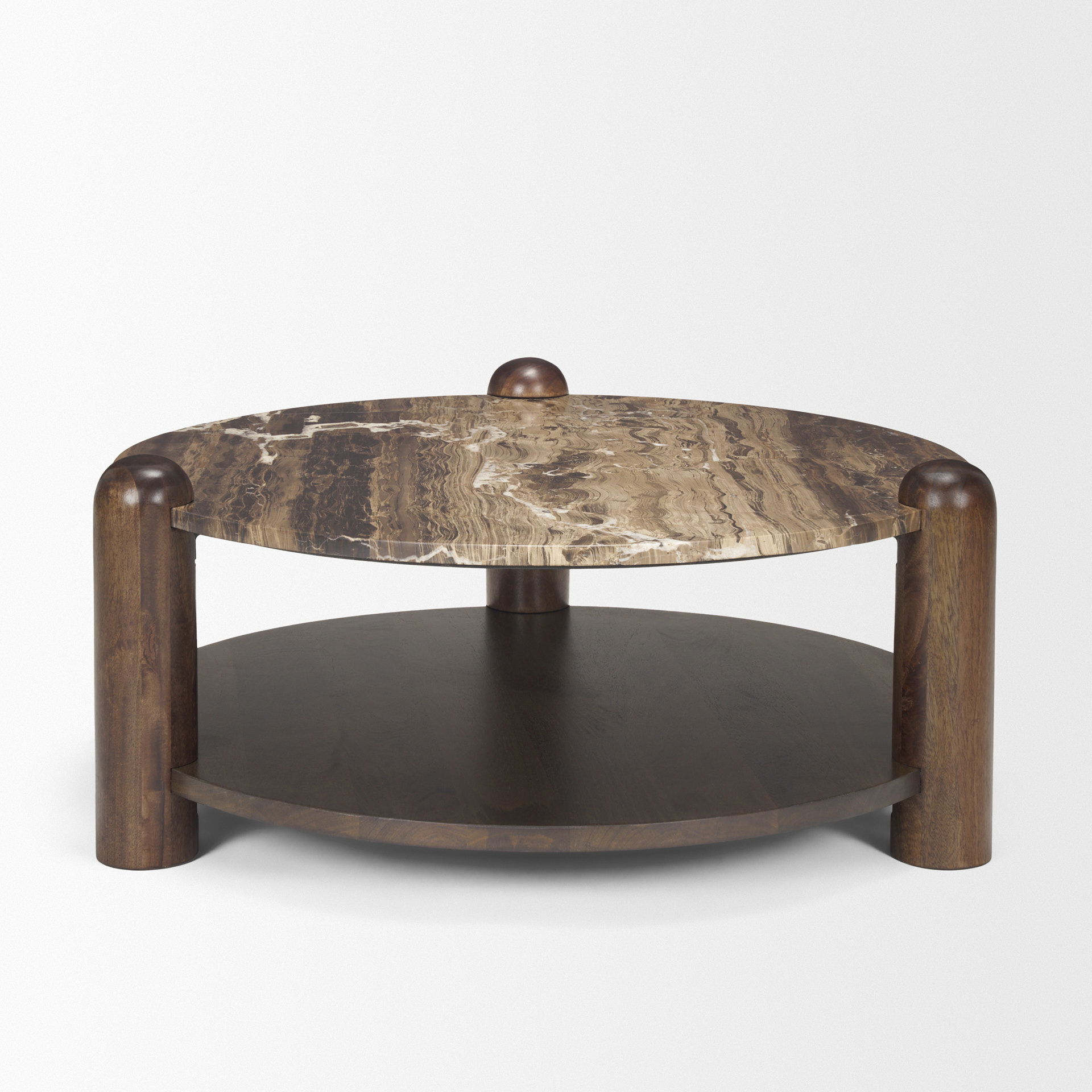 Jovia Brown Mango Wood with Cappuccino Marble Round Coffee Table, by Mercana, 36" length x 36" width x 16" height View 8