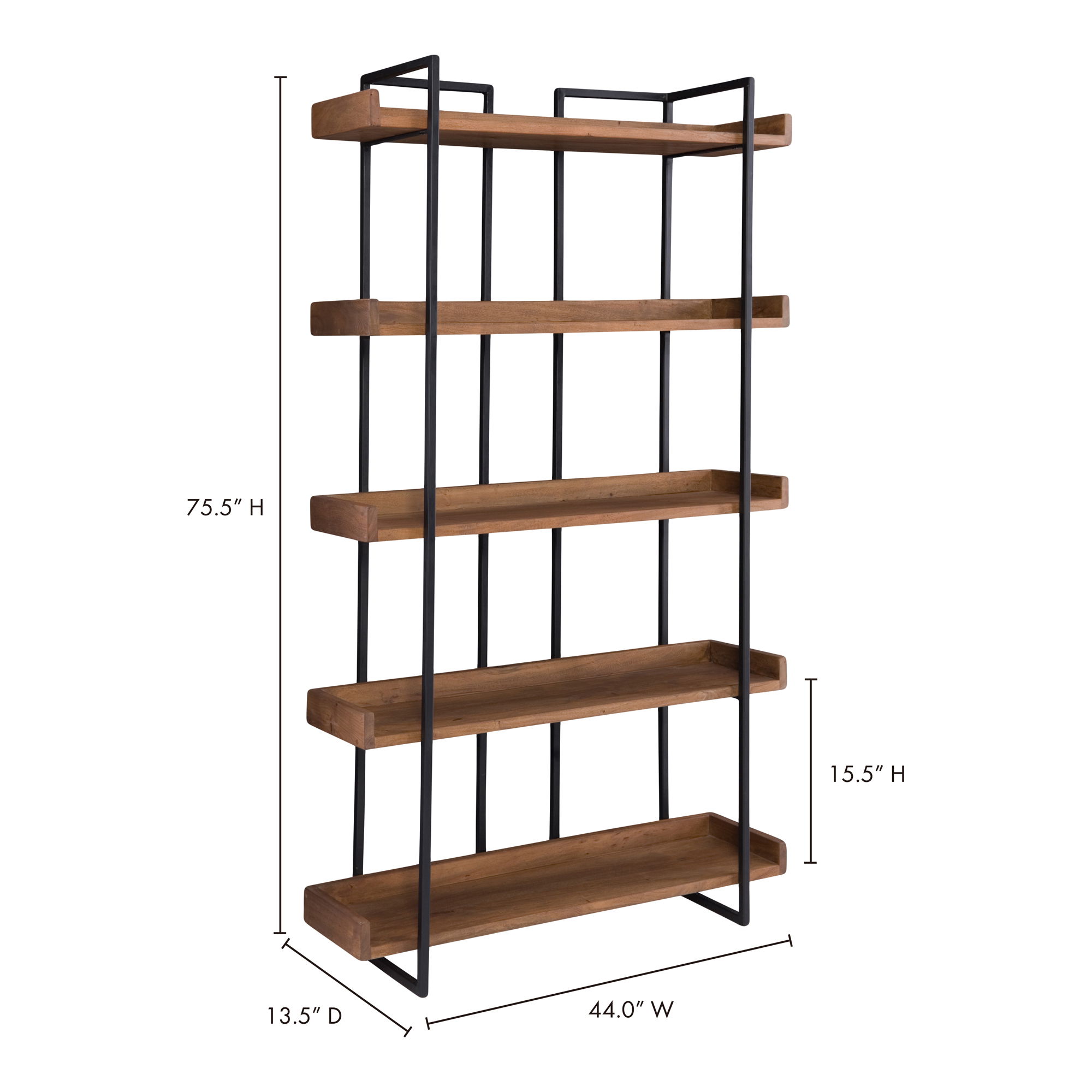 Vancouver Bookshelf Small Light Brown, Shelving & Bookcase by Moe's Home, 44" width x 75" height x 13.5" depth View 5