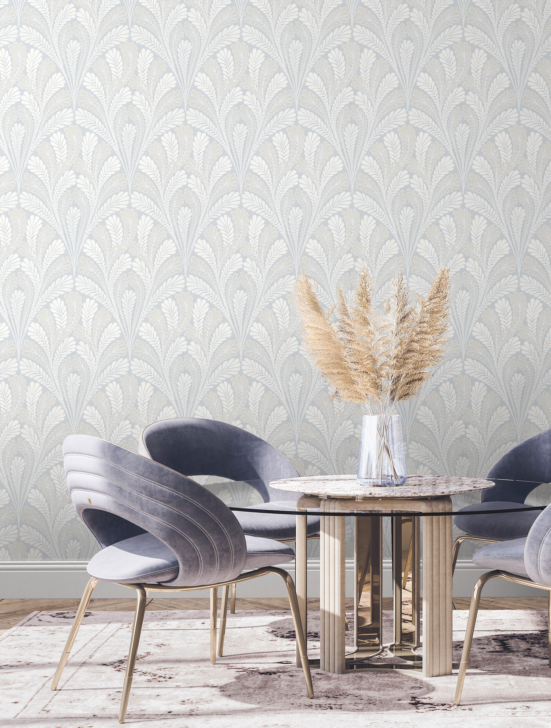 Shell Damask Blue Wallpaper large image 