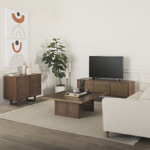 Grier Medium Brown Wood with Cane 2 Door Accent Cabinet