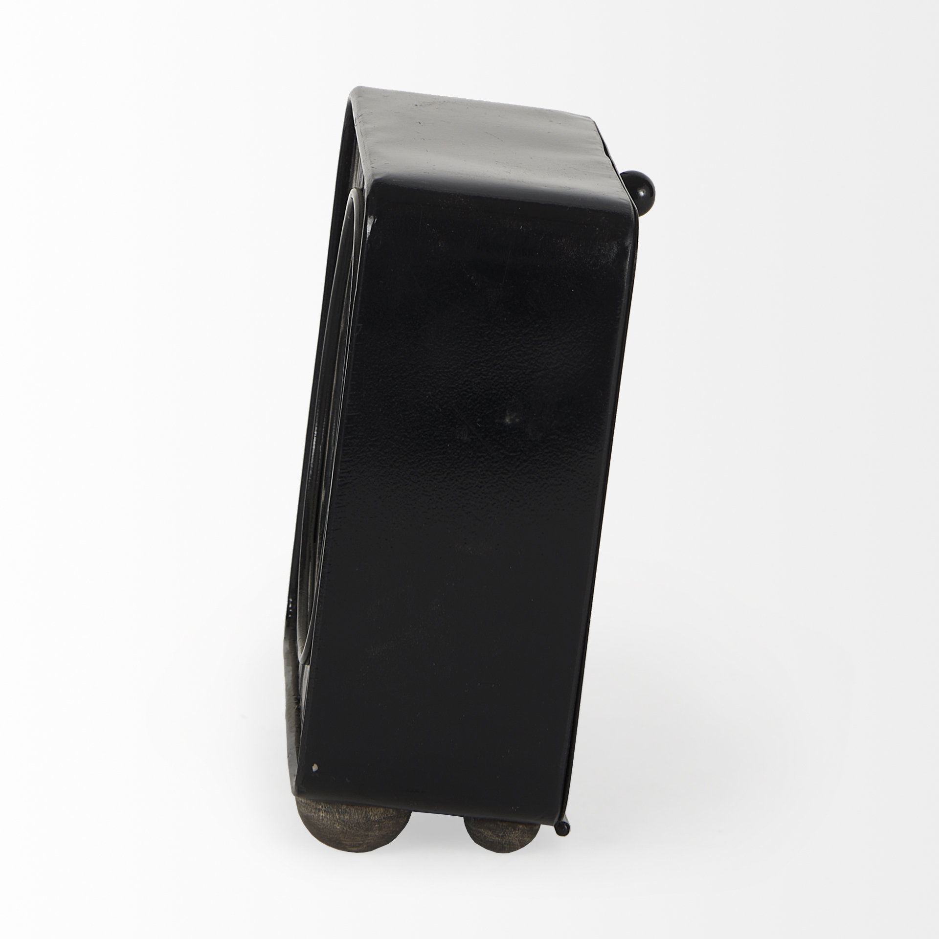 Karl  Rustic Black Iron Rounded Square Table Clock, by Mercana, 6" length x 3" width x 6.75" height View 6