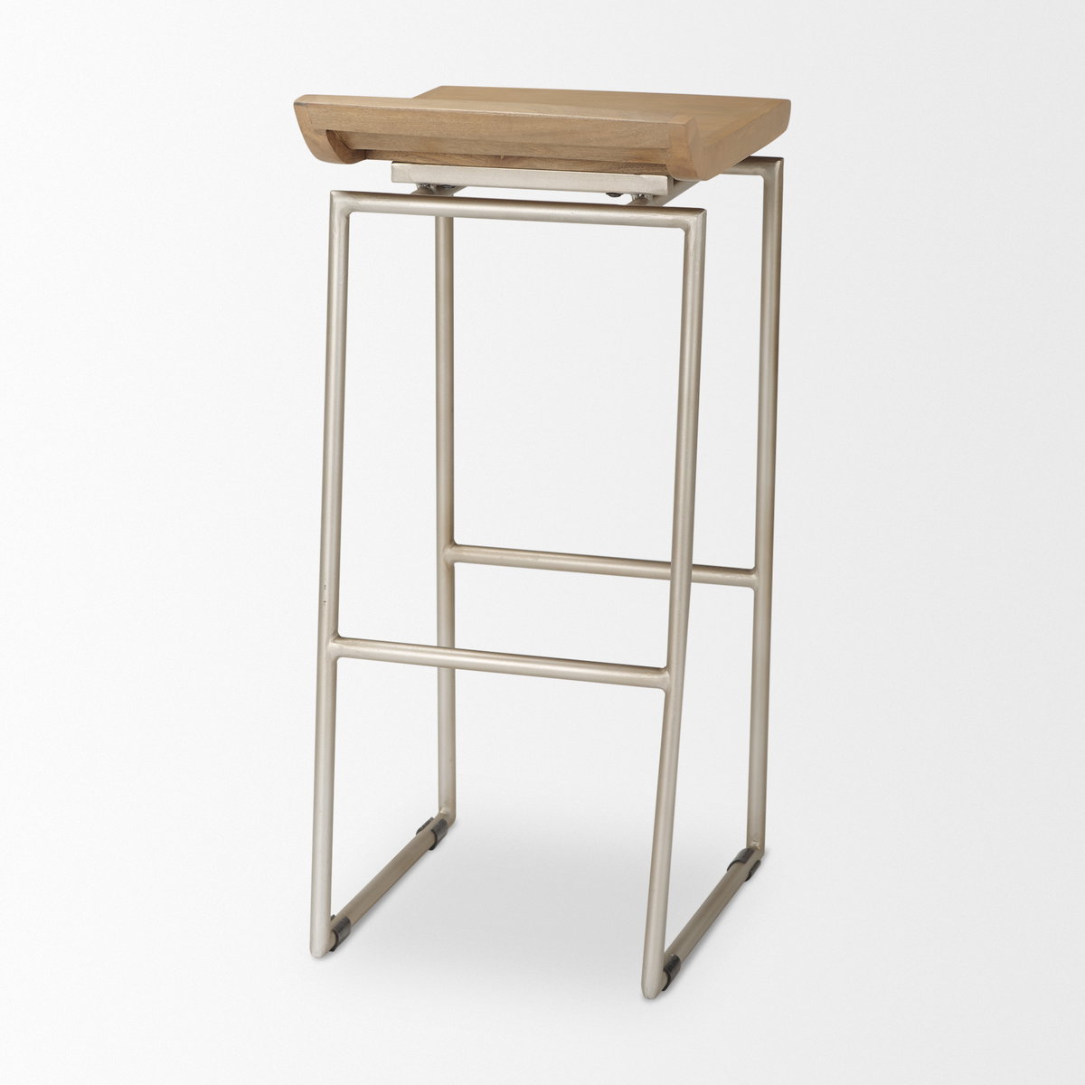 Givens 31.8'H Seat Height Brown Wood with Silver Metal Frame Barstool, Counter & Bar Stool by Mercana, 14" length x 15.8" width x 32" height View 6