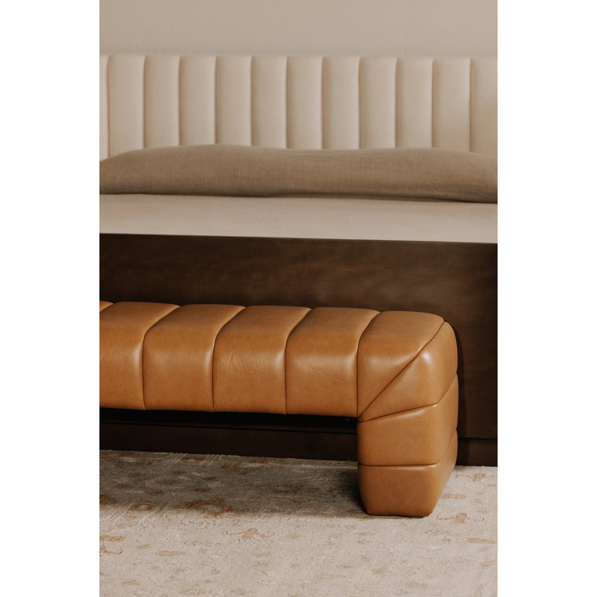 Verity Bench Tan Leather, Benche by Moe's Home, 60" width x 18" height x 20" depth View 6