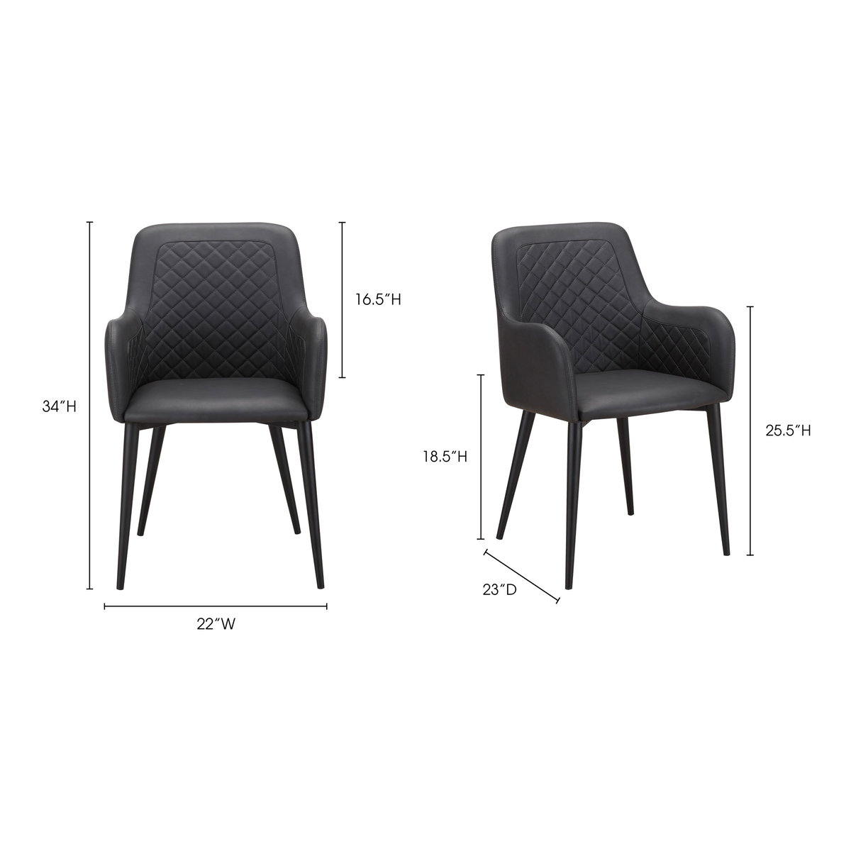 Cantata Dining Chair Slate Vegan Leather - Set Of Two, by Moe's Home, 22" width x 34.6" height x 23" depth View 11