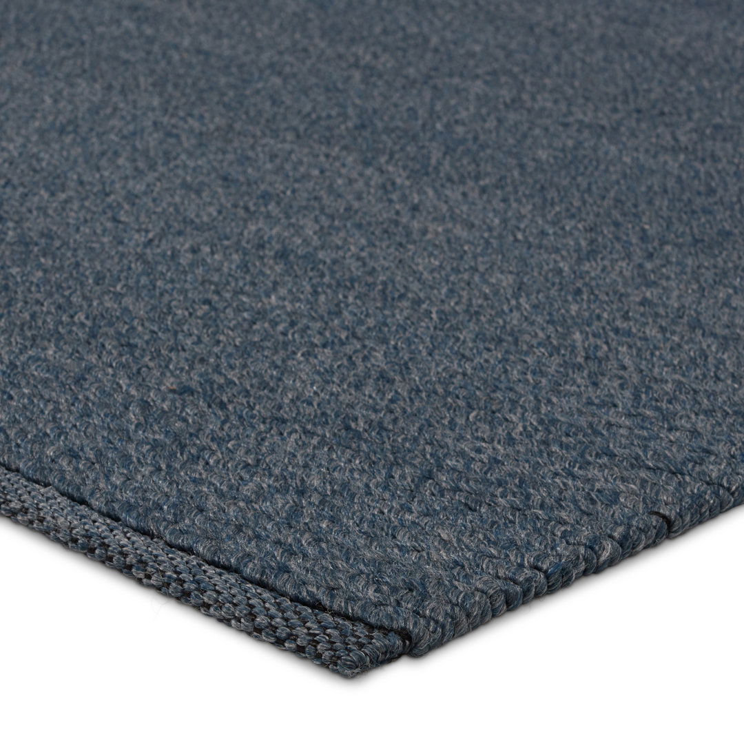 Rectangle Maverick Solid Color Hand Loomed Polyester/Polypropylene Indoor / Outdoor Area Rug in Bl large image 
