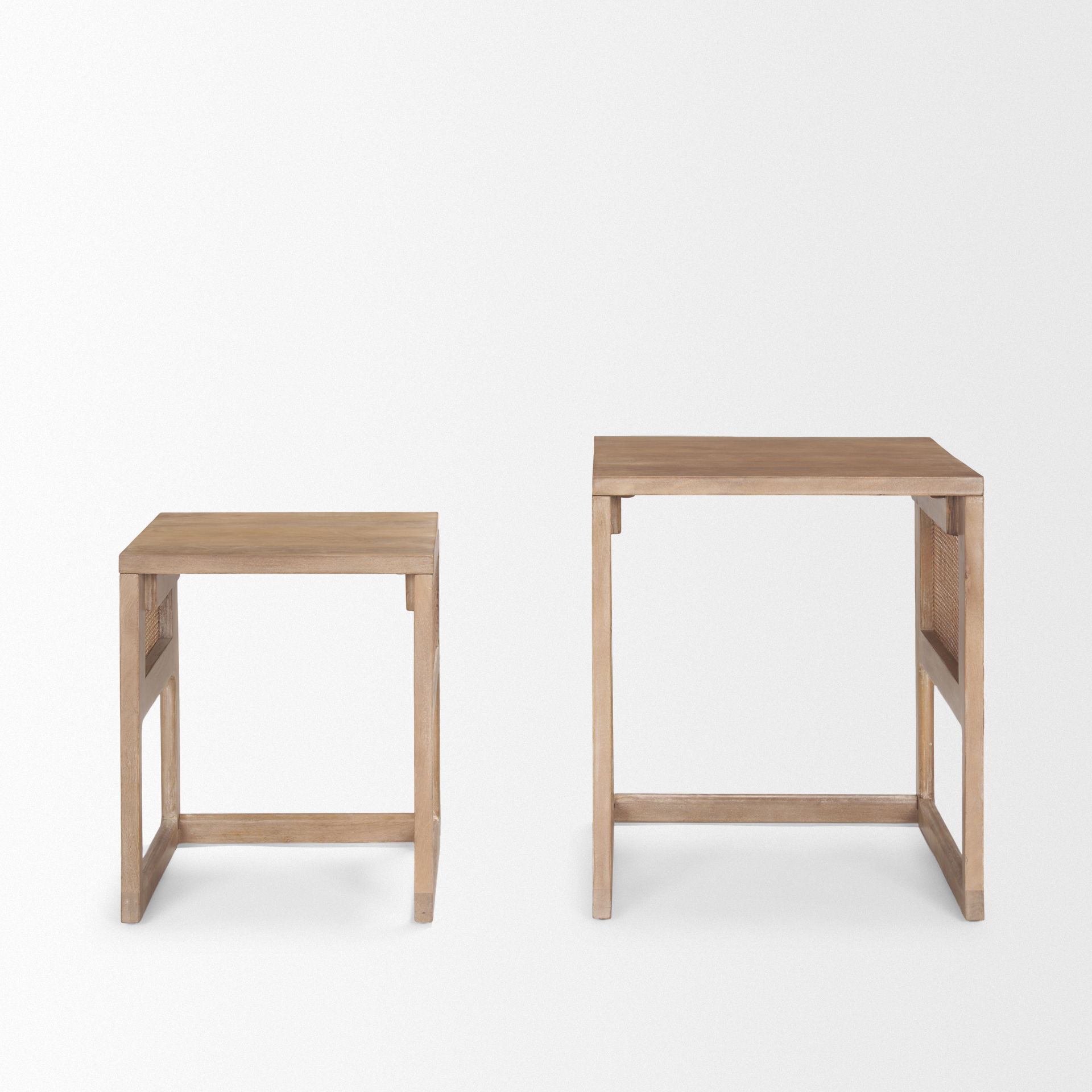 Grier Set of 2 Light Brown Solid Wood with Cane Nesting Accent Tables large image 