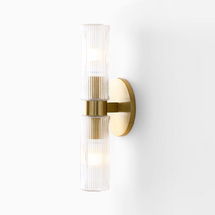 Online Designer Home/Small Office Fluted Outdoor Sconce, Double Short, Antique Brass, S/2