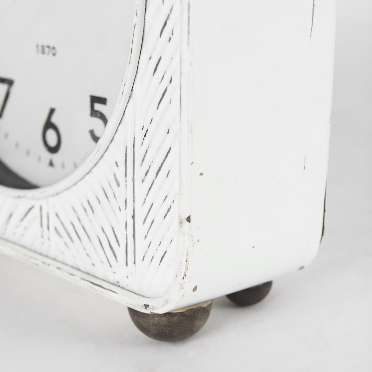 Karl  Rustic White Iron Rounded Square Table Clock, by Mercana, 8" length x 2.75" width x 8.75" height View 9