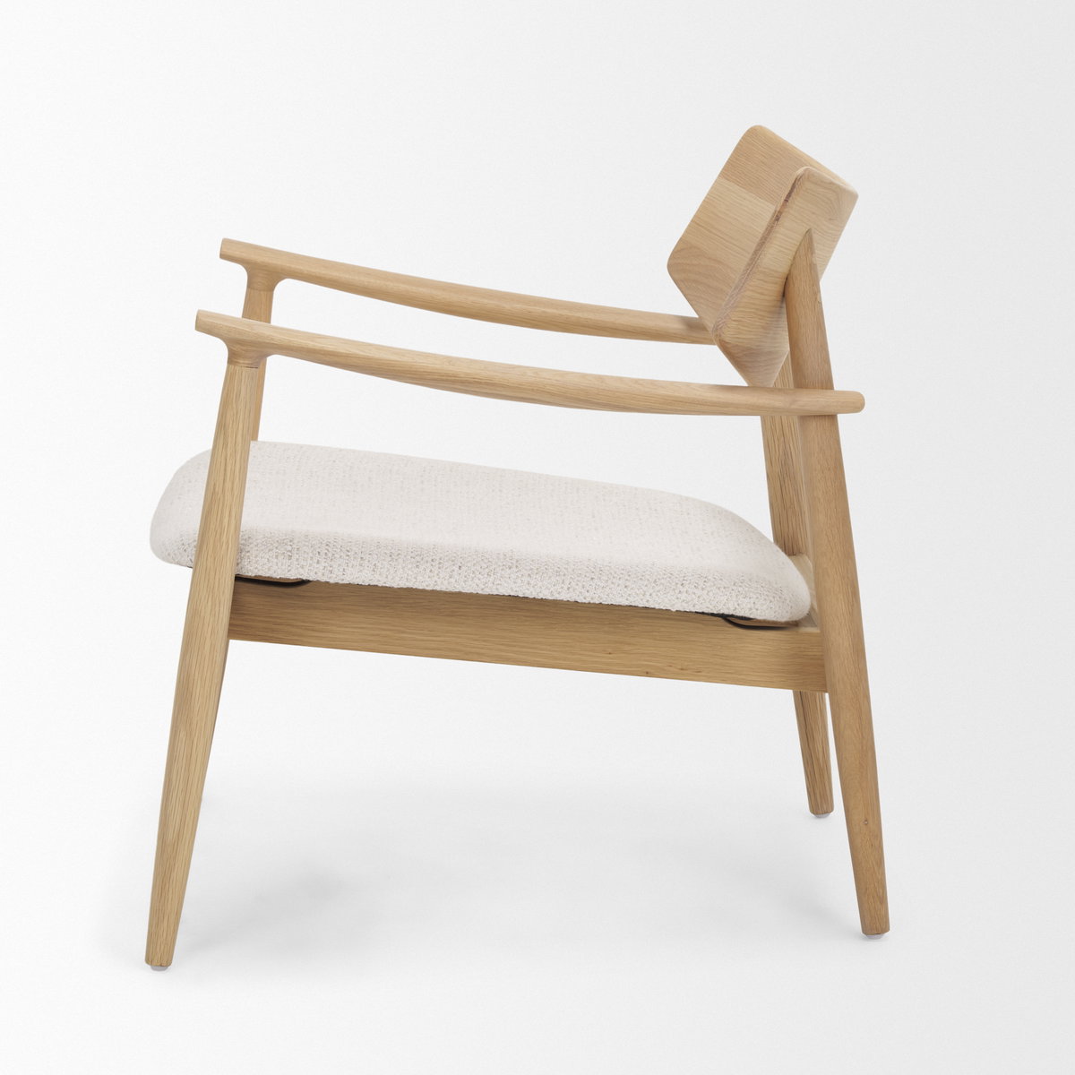 Haggen Light Brown Oak Wood with Cream Fabric Accent Chair, by Mercana, 27.56" length x 26.77" width x 28.35" height View 5