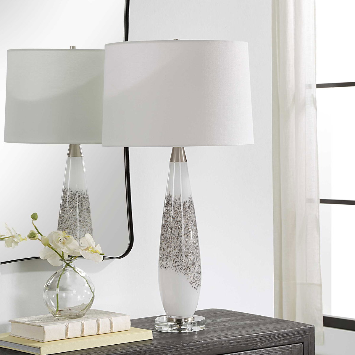 Quinn White & Silver Table Lamp, by Uttermost, 1'3" width x 2'4.75" height x 1'3" depth View 4