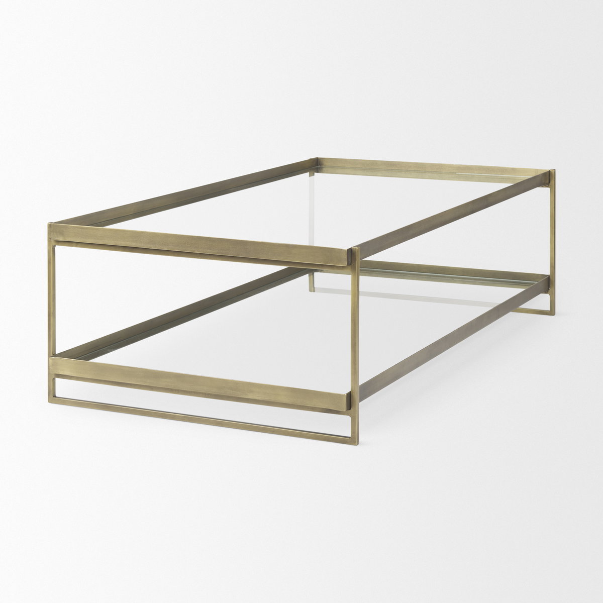 Trey  Gold Metal with Glass Coffee table, by Mercana, 56" length x 32" width x 17" height View 6