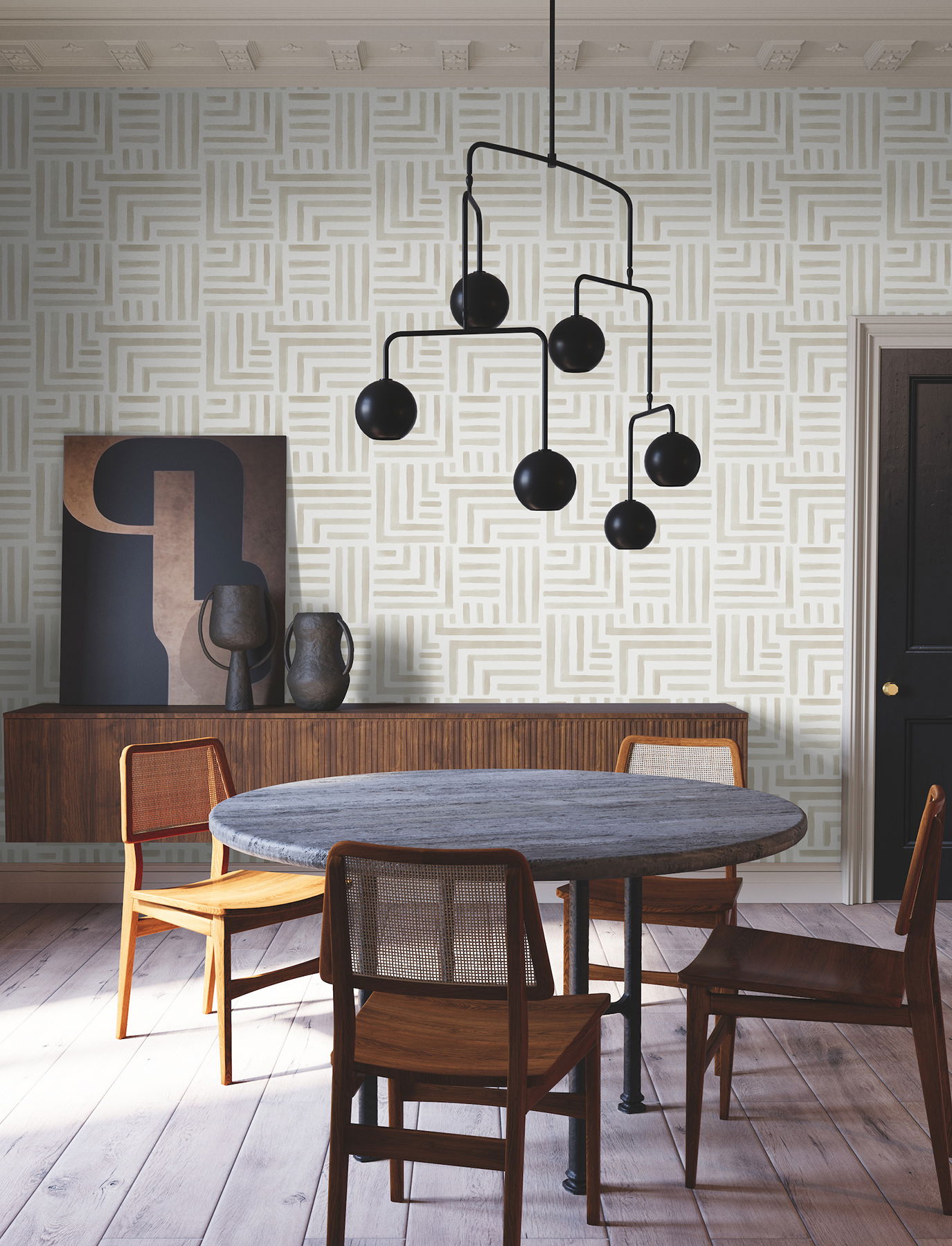 Painterly Labyrinth Light Neutral Wallpaper large image 