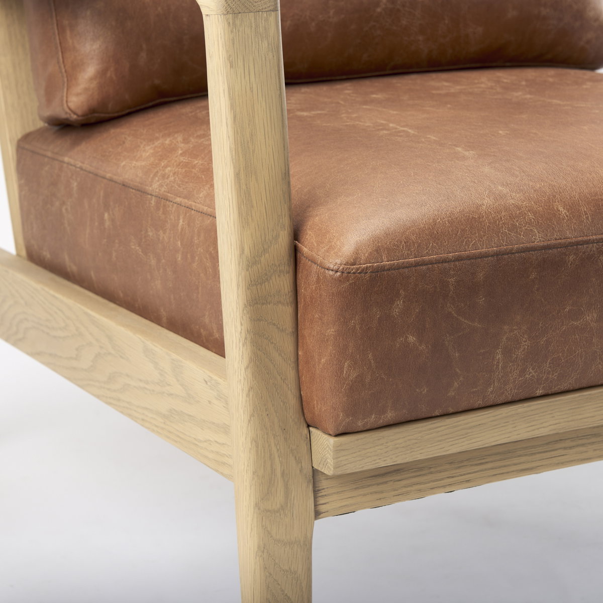Raeleigh Tan Faux Leather Accent Chair, by Mercana, 27.95" length x 34.06" width x 34.45" height View 11