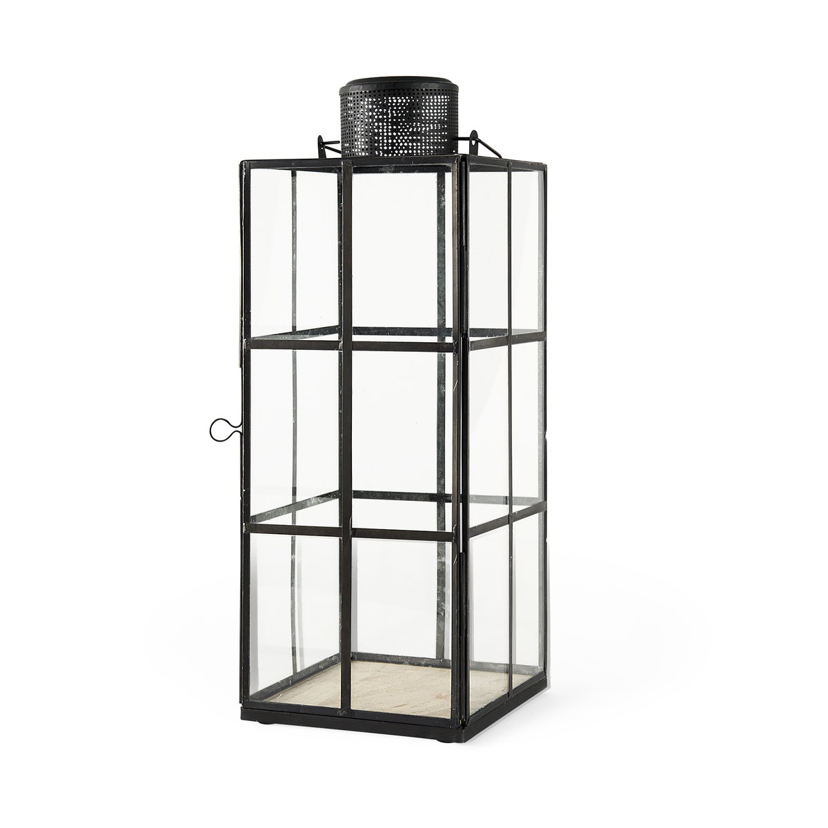 Gamfield  Large Black Metal and Glass Lantern, Lighting by Mercana, 6.1" length x 6.1" width x 16.73" height View 1