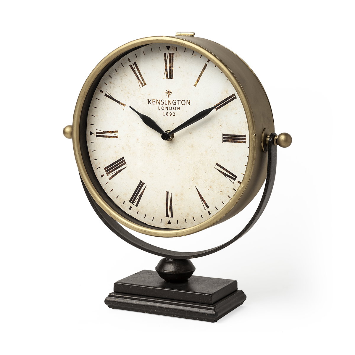 Houston Gold Metal Half Moon Base Table Clock, by Mercana, 4" length x 12" width x 13" height View 1