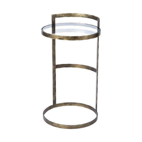 Reimer 15L x 15W Gold Round Glass Top with Metal Frame Accent Table