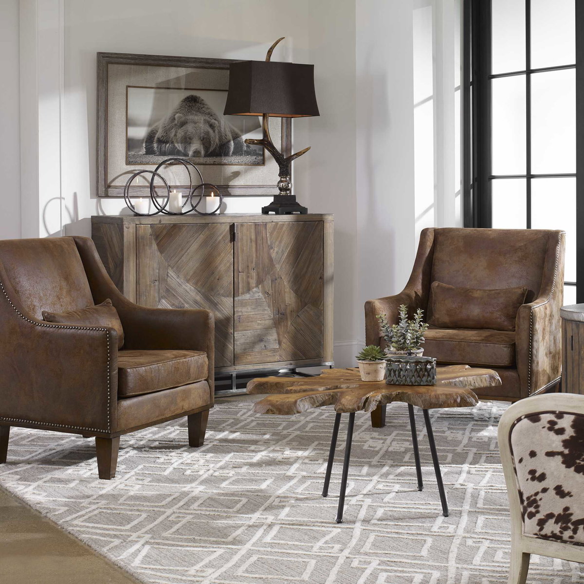 Clay Leather Armchair, Accent Chair by Uttermost, 32.5" width x 37" height x 35" depth View 6