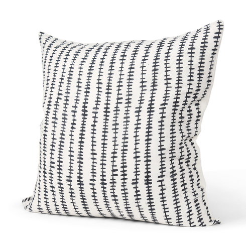 Jenna 22x22 Cream with Black Print Linen Square Decorative Pillow Cover