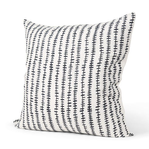 Jenna Cream with Black Print Linen Square Decorative Pillow Cover