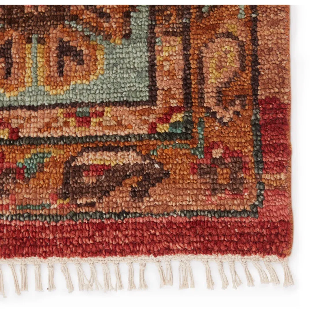 Jaipur Living Afri JIN03 Handknotted Medallion Pink and Teal Runner Rug (3'x10') large image 