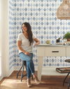 Woodblock Blue Wallpaper, by York Wall, 33' length x 1'8.5" width x 0.02" depth thumbnail 2