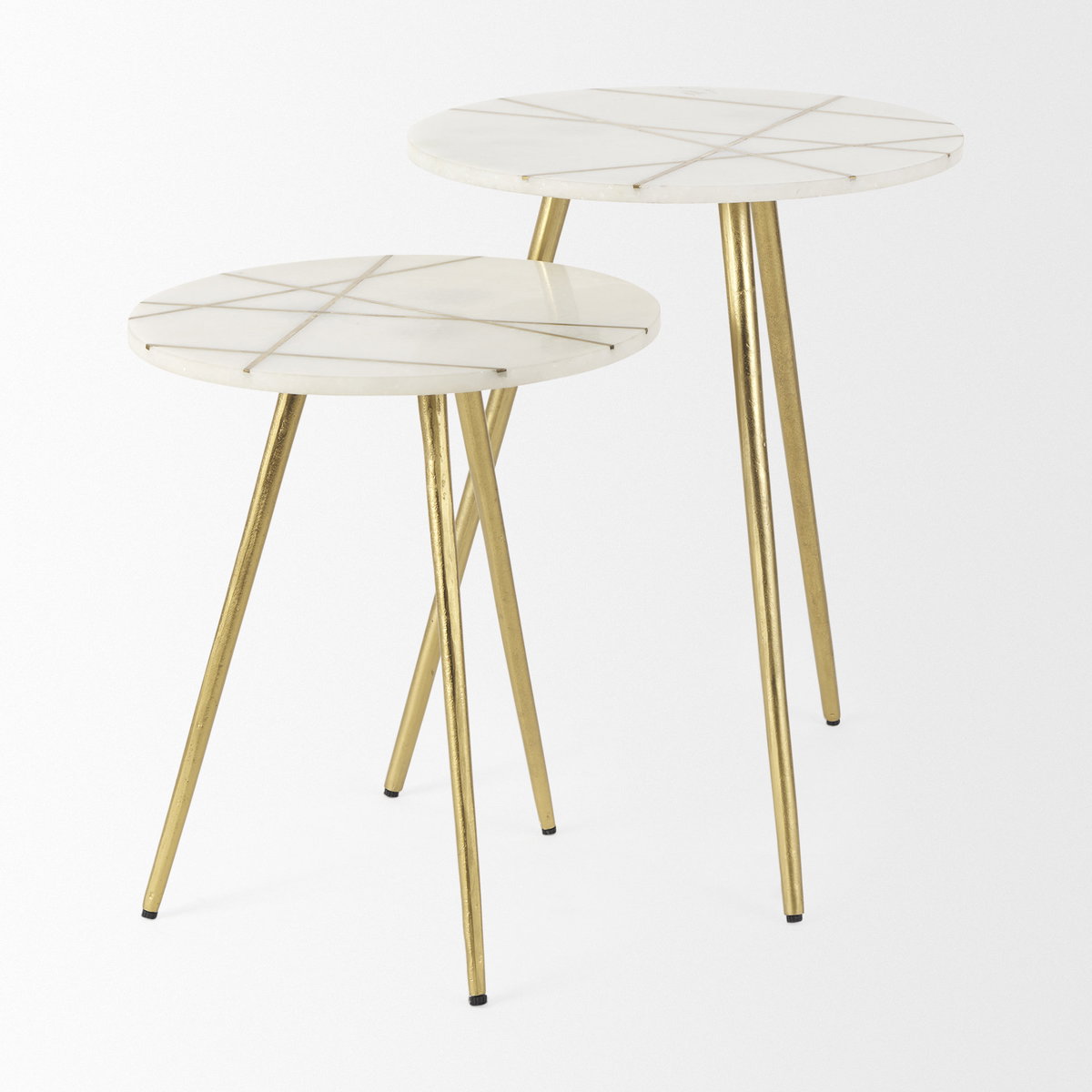 Vivienne  White Marble with Antique Gold Metal Round Large Accent Table, Side & End Table by Mercana, 18" length x 18" width x 23" height View 5