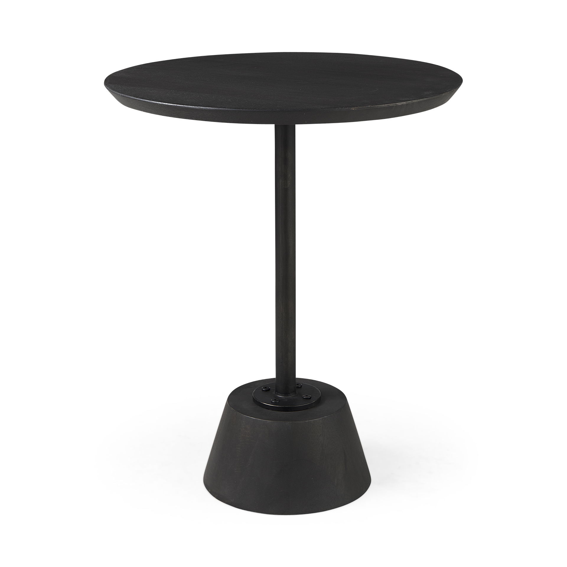 Maxwell 20' Round Dark Brown Wood with Black Metal Pedestal Side Table, Side & End Table by Mercana, 20" length x 20" width x 24" height View 1