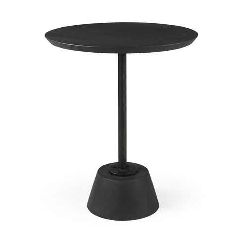 Maxwell 20" Round Dark Brown Wood with Black Metal Pedestal Side Table