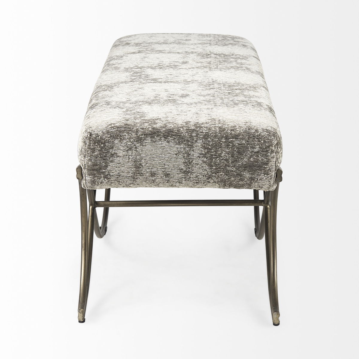 Ayla 55L x 17.6W x 18H Light and Dark Gray Fabric Seat with Antique Gold Metal Frame Bench, Benche by Mercana, 55" length x 17.6" width x 18" height View 5