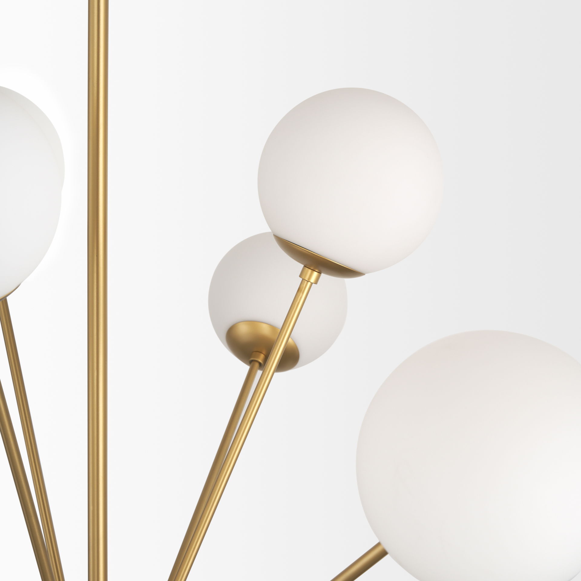 Barbara Brushed Gold Metal with Frosted Glass Globes  18-Light Chandelier, by Mercana, 48.82" length x 48.82" width x 48.82" height View 9