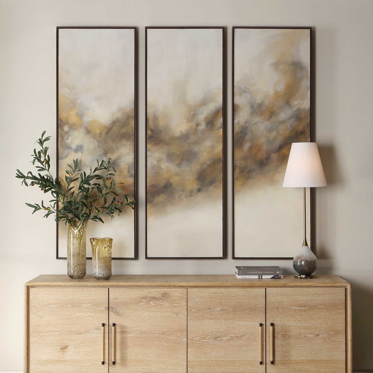 Smoke Break Hand Painted Modern Art Set/3, by Uttermost, 21" width x 61" height x 2" depth View 2